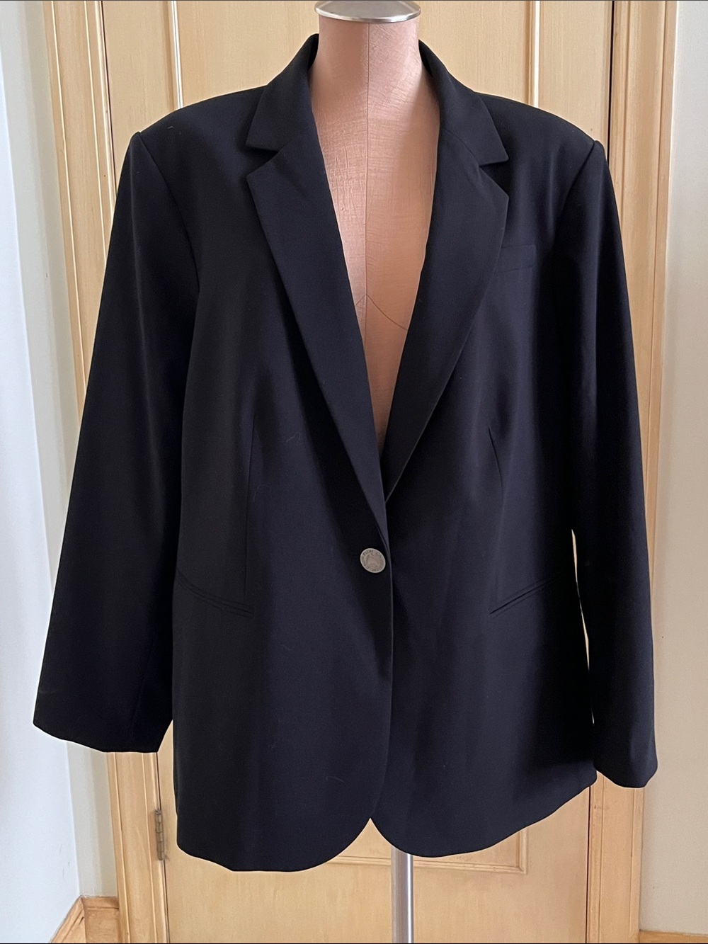 CALVIN KLEIN NWOT Career Professional Notch Lapel One Button Black Blazer SZ 22W